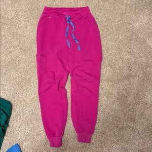Figs Women's Magenta Joggers with Teal Drawstring